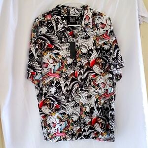 COPY - Ed Hardy Summer/Vacation Allover Graphic Print Shortsleeved Shirt